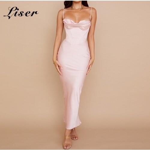 Liser 2021 New Summer Women Dress Spaghetti Strapless Satin Corset Maxi Dress Elegant Sexy Club Celebrity Party Dresses Vestidos