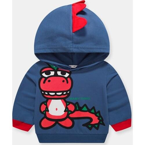 Boys Autumn Warm Clothing Children Dinosaur Print Hoodie Baby Boys Cute Sweatshirt Kids Pullover Clothing 2-8 Years