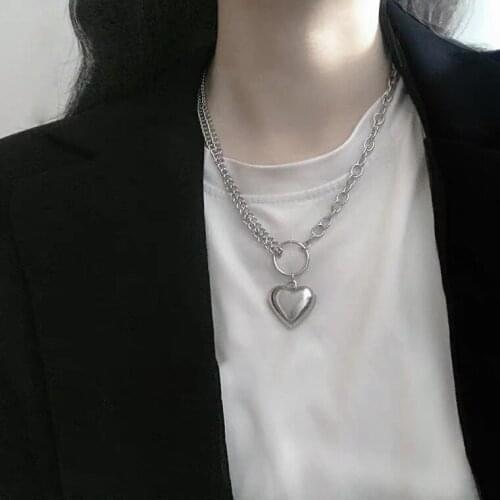 Stainless Steel Necklaces For Women Korea Style Silver Heart Pendant Necklace Collier Femme Fashion Jewelry Accesories Bijoux
