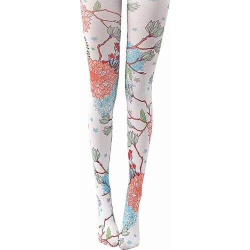 RUIN Womens Tights Womens Pantyhose White pantyhose Red Flower Printed Girls tights