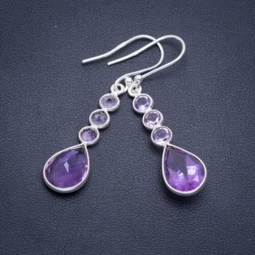 Natural Amethyst Handmade Unique 925 Sterling Silver Earrings 2" A2296