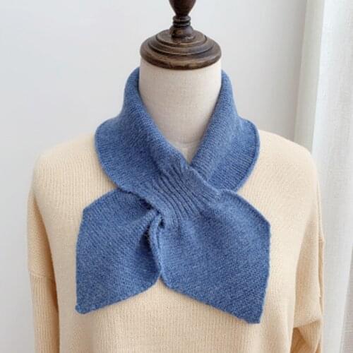 Korean Women Bowknot Cross Knit Ring Neck Scarves Fashion Female Autumn Winter Solid Color Elastic Soft Wool Warm Scarf N100