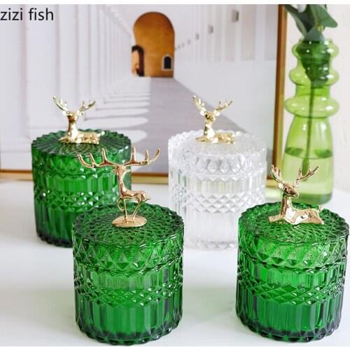 Nordic Elk Glass Storage Jar Desktop Living Room Decoration Emerald Candy Coffee Bean Storage Jar Kitchen Tool Decoration Modern