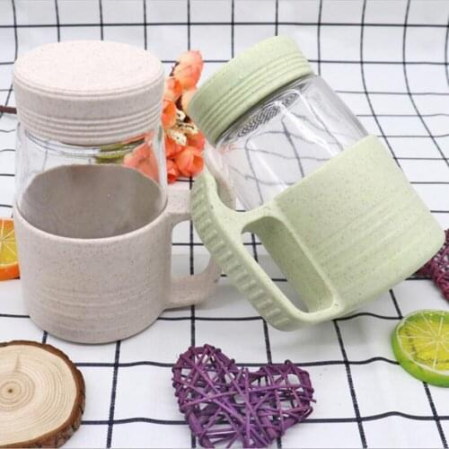 Glass cup with handle and lid to prevent scalding to protect children students environmentally friendly and harmless to the body