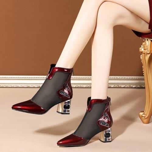 Women Pumps Mesh Pointed Toe Fashion High Heels Zipper Shoes Summer Spring Patent Leather Plus Size Breathable Footwear