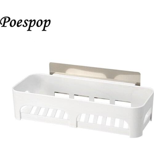 POSEPOP ABS Bathroom Shelf Strong Suction Sucker Washing Room/Kitchen Corner Basket Wall Mounted Kitchen Rack wholesale price