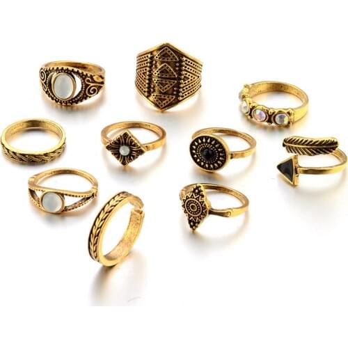 Vintage Ring Suit 10 Pcs Retro National Wind Dripping Arrow Ring Set of 10 Rings Gold Silver Gift Party Wedding Jeweller