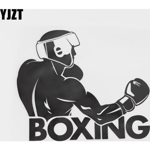 YJZT 15.7CMX13.6CM Boxing Word Boxer Fighter Club Decal Vinyl Car Sticker Black/Silver 8A-0701