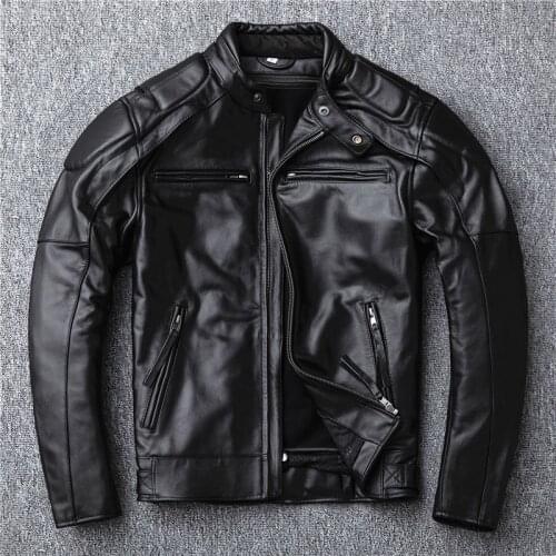 Factory new cowhide motorcycle leather jacket for men cow real genuine leather coat outer wear garment