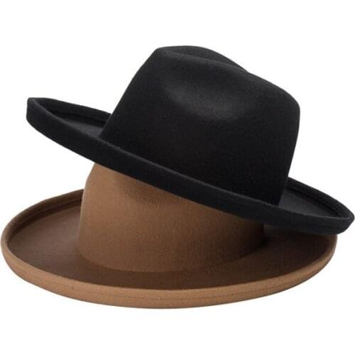 Fall Winter 100% Wool Jazz Vintage Fashion Casual Top Hat For Women Wide Brim Casual Pork Pie Fedora Hat Fascinator Church Hats