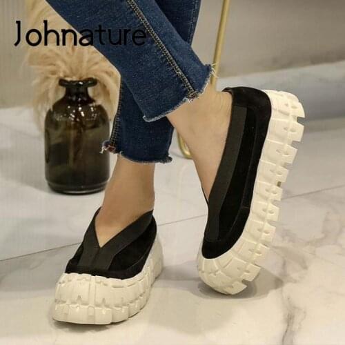 Johnature Women Sneakers Platform Women Shoes Genuine Leather 2021 New Autumn Shallow Handmade Special Concise Ladies Shoes