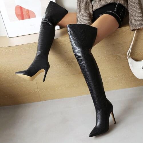 Stone Pattern Yellow Super High Stiletto Heel Over-The-Knee Womens Boots, Back Zipper Pointed Toe Sexy Plus Size Long Boots