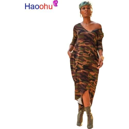 Women winter Full Sleeve Bodycon camouflage Print Long Maxi dress Sexy Casual club night party bandage dresses Fashion