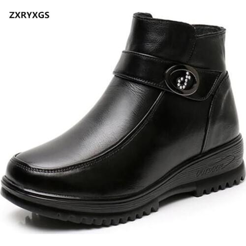 ZXRYXGS Full Cowhide Wool Boots Winter Leather Boots Women Ankle Boots Flat Non-Slip Large Size Winter Shoes Woman Warm Boots