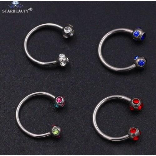 1PC Andoized Silver-Color Crystal Surgical Steel Piercing Horseshoe Lip Bar Stud Nose Ear Nipple Ring Earring