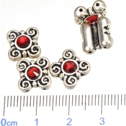 Diy glass crystal charms beads multilayer bracelets 2 holes flower single silver fashion metal jewelry findings 10*10*4mm 30pcs