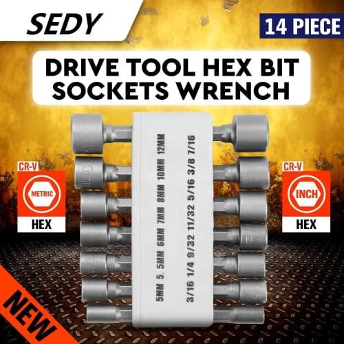 2020SEDY 14pcs Adapter Drill Bit 1/4'' Hex Socket Magnetic Power Nut Driver Set for Power Drills Steel Hex Shank Magnet Hold Set