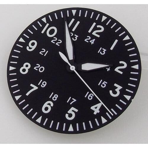 33.6mm Black Watch Dial+Hands Fit For NH35/NH35A Automatic Movement Green Lume Arabic Numerals