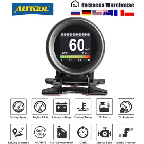 AUTOOL X60 OBD2 Display Speedmeter Tachometer Battery Voltage Water Oil Temperature Gauge Pressure Mileage Auto Scanner HUD