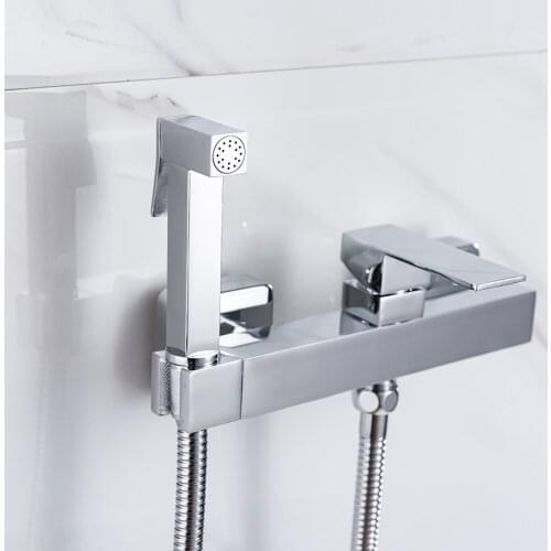 AZOS Hand Held Bidet Diaper Pressurized Sprayer Set with Hot and Cold Mixing Water Valve Wall Mounted Toilet Spray Gun Chrome