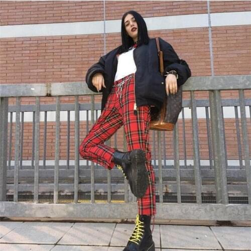 2020 Plaid Pants Women Streetwear Cool Girl High Waist Trousers harem sweatpants joggers women cargo sweat pants korean pantalon