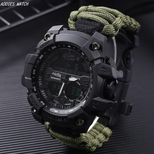 30 meters waterproof digital male watch compass mens sports watch umbrella rope adjustable band outdoor Military watch for man