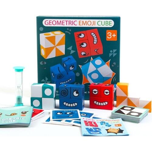 Kids Wooden Toys Face Change Puzzle Geometric shape 3D Puzzle Childrens Early Educational Toys Parent-child Table Game Toys