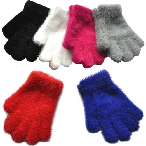 Children Thicken Gloves Kids Winter Warm Full Finger Gloves for 3-6years Baby Boys Girls Mittens Pure Color Imitation Mink Fur