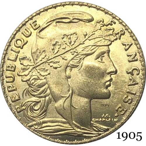 France Third Republic 1905 20 Francs Gold Copy Coin Brass Metal Liberte Replica Production Coins