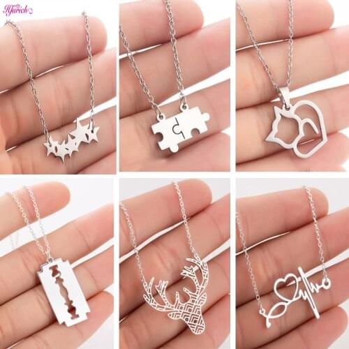 Hfarich Stainless Steel Pendants Necklaces For Women Daily Jewelry Puzzle Cat Stethoscope Chain Necklace Choker Gifts