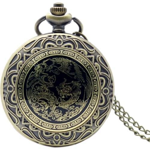 New Arrive Luxury Watches Gift Dragon And Phoenix Pocket Watch Bronze Pendant Charm Relogio De Bolso