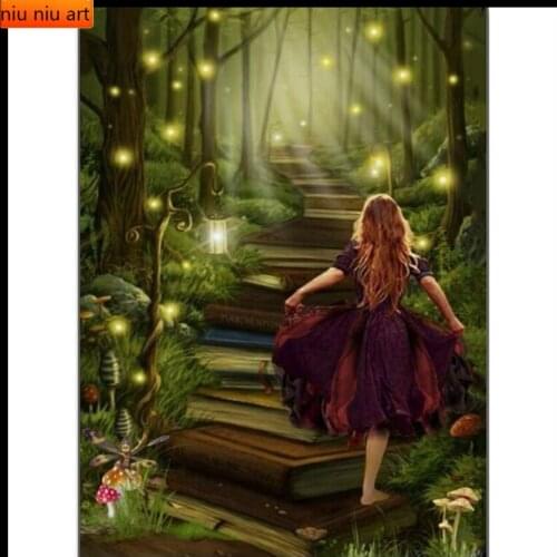 Forest Book Road & Girl,5D Diamond Cross Stitch Kits Full Mosaic Diy Embroidery Diamond Painting Room Decoration