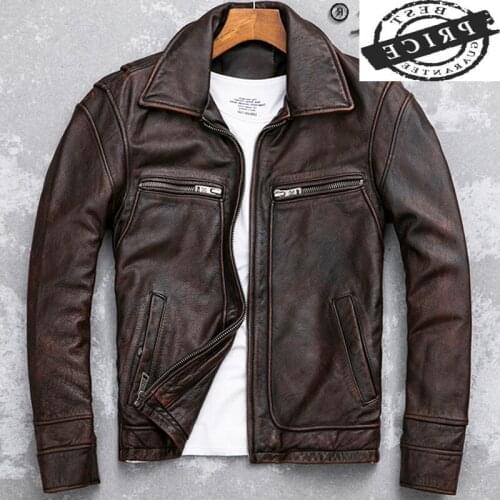 Winter Autumn Fashion Leather Jacket Men Vintage Casaul Motorcycle Jackets Brown Mens Clothing Cow Leather Veste Homme LW