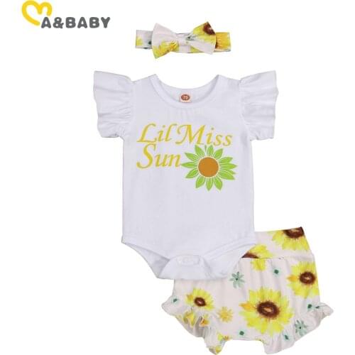 Ma&Baby 0-18M Summer Newborn Infant Baby Girl Clothing Set Sunflower Print Rompers Shorts Flower Outfits Costumes DD15