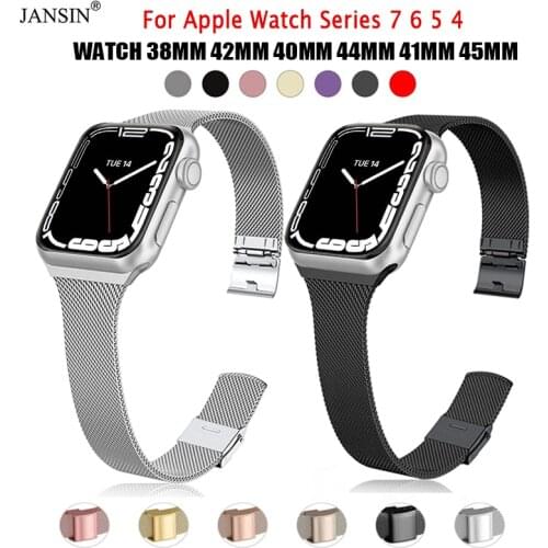 Stainless Steel Metal Watch Band For Apple Watch 42mm 40mm 38mm 44mm Series 6 5 4 SE 3 2 1 Slim Milanese Bracelet Watch Strap