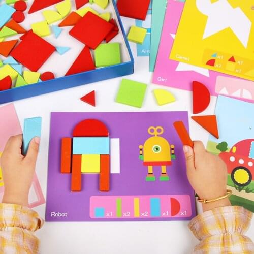 Multifunctional Wooden Tangram Color 3D Puzzle Creative Childrens Baby Wooden Toy Geometric Cognitive Puzzle Cartoon Puzzle Toy