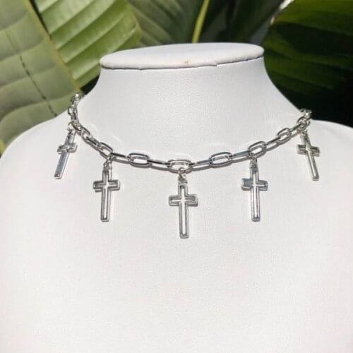 Fashion Punk Cross Necklace Charms Vintage Hip Hop Jewelry For Women Harajuku Gothic Choker Chains Accessories