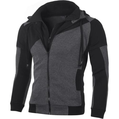 MRMT 2021 Brand Mens Hoodies Sweatshirts Colorblock Double Zipper Hooded Cardigan for Male Slim Hoodie Sweatshirt