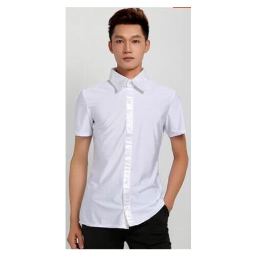 Mens Ballroom Shirts Latin Dance Top Mens Sexy Performance Dancewear turnover Collar