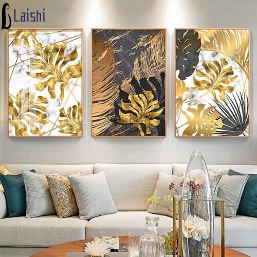3pcs 5d Diamond Painting Full drill Square Round Gold leaf plant DIY Diamond Embroidery Mosaic Cross stitch nordic Decoration