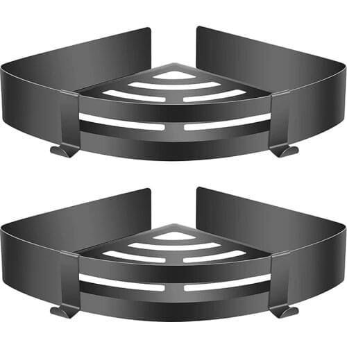 2 Pieces of Stainless Steel Matte Black Rust-proof Wall-mounted Corner Shower Rack, Suitable for Bathroom, Kitchen, Toilet