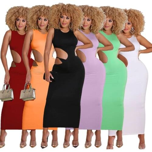Vest Dresses Women Casual Sleeveless Mini Sexy Tight Summer 2021 New Hollow Out Tank O-Neck Sheath Long Skirt Plus Size Outfits