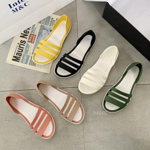 Women Summer Flat Jelly Sandals 2020 Open-Toed Slip On Slides Slippers Candy Color Casual Beach Outdoot Female Yellow Shoes