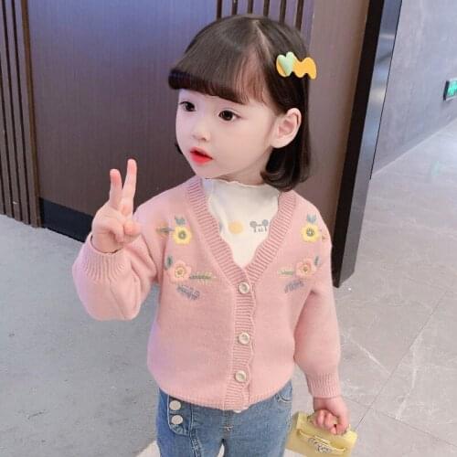 Girls Sweater Babys Coat Outwear 2021 Embroidered Thicken Warm Winter Autumn Knitting Casual Cardigan Top Cotton Childrens Clo