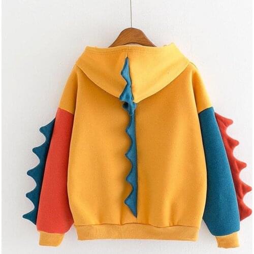 Japanese Women Pullover Hoodie Lovely Dinosaur Cosplay Sweatshirts Hooded Color Block Hoodie 2021