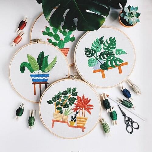 Green plants embroidery kit for beginners, handmade embroidery full kit, starter kit, DIY needle kit, needlepoint work