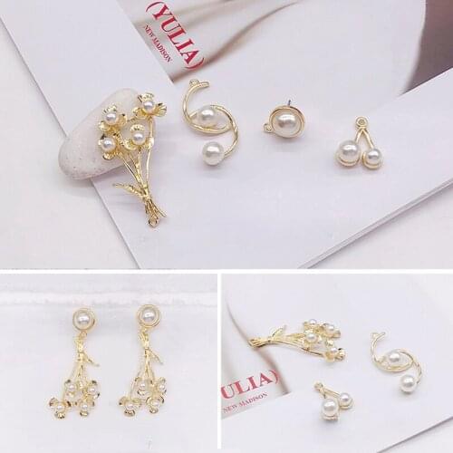 Pearl alloy earring accessories elegant curve pearl cherry flower cluster pendant earrings DIY earring materials