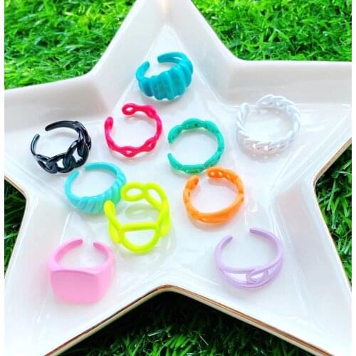 10Pcs Beautiful Enamel Candy Color Rings for Women Open Adjustable Summer Geometric Wide Finger Rings Wholesale Jewelry