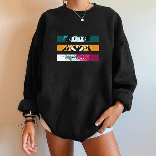 Seeyoushy My Hero Academia Anime Printing Sweatshirt Women Drop-Shoulders Long Sleeve Tops Moletom Fashion Oversized Pullovers