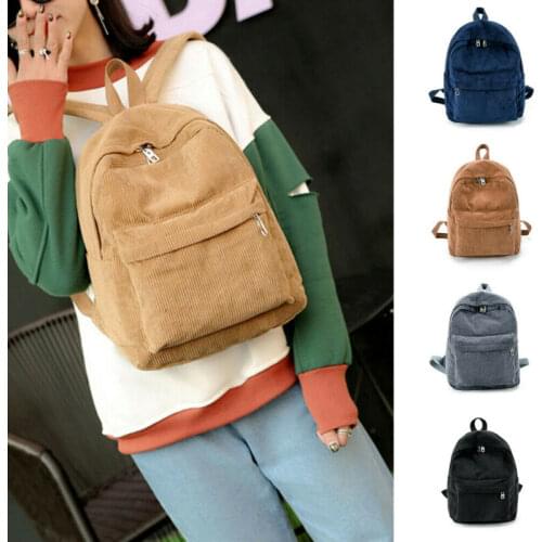 Women Corduroy Backpack Girls' School Bag Shoulder Bags Travel Rucksack Backpack
